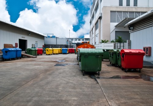 Recycling bins and sorted materials